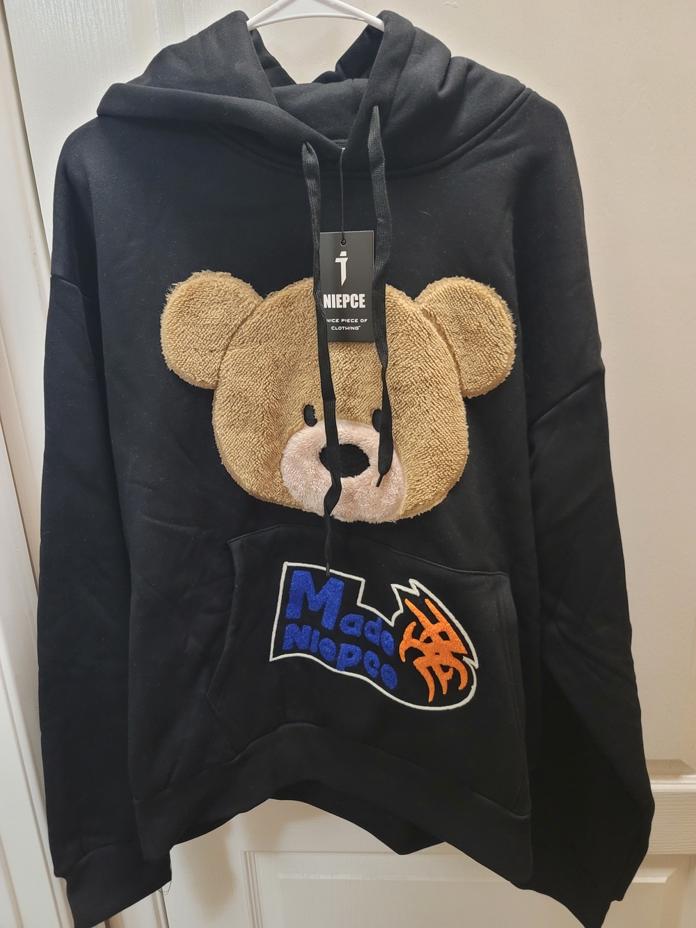 Black Teddy Patch Hoodie - Men's Black Sweatshirt
